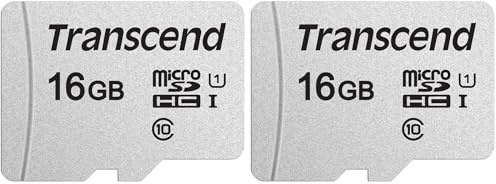 Transcend USD300S 16GB microSDHC Class 10 U1 Memory Card without SD Adapter TS16GUSD300S (Pack of 2)