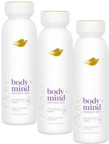Dove Body + Mind French Lavender & Oat Milk Serum Body Wash body cleanser with antioxidant-rich vitamin E for glowing skin 350 ml (Pack of 3)