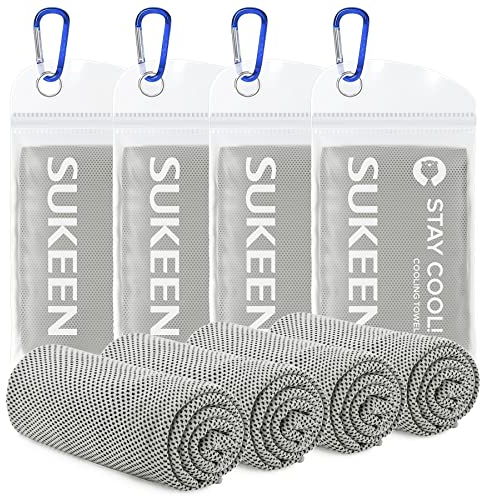 Kuen 4 Pack Kühlung Handtuch (101.6 x 30.5 cm), Ice Handtuch, weiches, atmungsaktives Chilly Handtuch, Mikrofaser-Handtuch für Yoga, Sport, Laufen, Fitnessraum, Training, Training & mehr, Gray-4 Pack