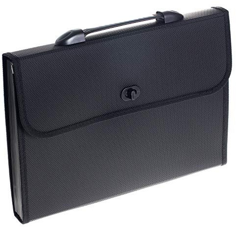 Fächermappe A4, mit Griff u Decke Abschließbar, Design Dokumentenmappe Grosse Kapazität, Erweiterbare Sortiermappe Ordnungsmappe Aktenkoffer Business Filing Box Aktenordner, Schwarz TKD8001 black