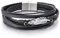 COOLSTEELANDBEYOND Acciaio Piuma Multi-Fila Nero Intrecciato Pelle Bracciale, Uomo Donna Braccialetto Cuoio