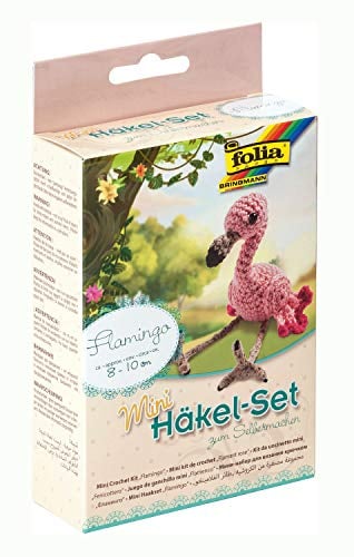 folia 23914 - Mini Häkelset Flamingo, Komplettset zur Erstellung von einem selbst gehäkelten niedlichen Flamingo, ca. 8 - 10 cm groß, für Kinder ab 8 Jahren und Erwachsene, als Geschenk