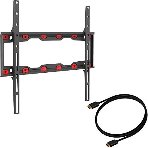 Barkan TV Wall Mount, 19-65 inch Fixed, Drywall No Stud No Drill Screen Bracket, Holds up to 80lbs, Auto Lock Patented, Fits LED OLED LCD, Including 6 ft 4K HDMI Cable