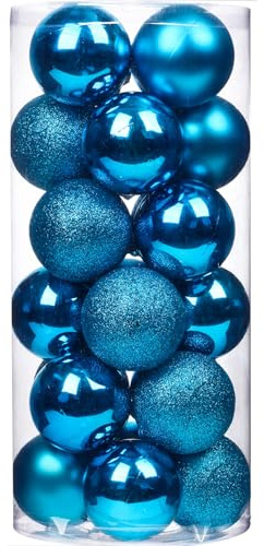 Emopeak 24Pcs Lake Blue Christmas Ornaments for Tree Decor, 2.36Inch Christmas Balls Ornaments, Shatterproof Xmas Hanging Baubles for Holiday Wedding Party Decoration