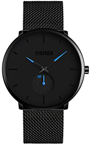 SKMEI Quarzuhr für Herren, modisch, wasserdicht, schwarzes Metall-Netzband blau