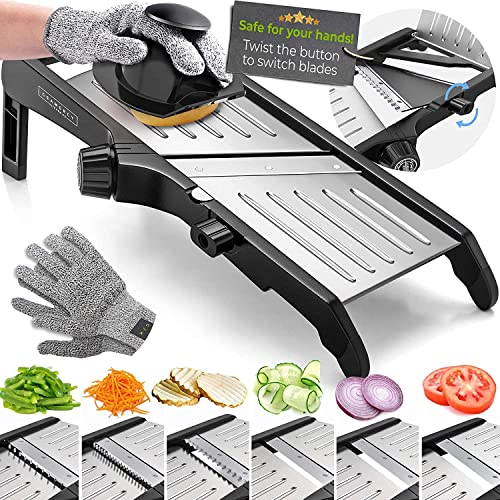 Mandolina de cocina para cortar alimentos, ajustable, de acero inoxidable, incluye cortador ondulado de patatas fritas, para patatas, cebollas verduras