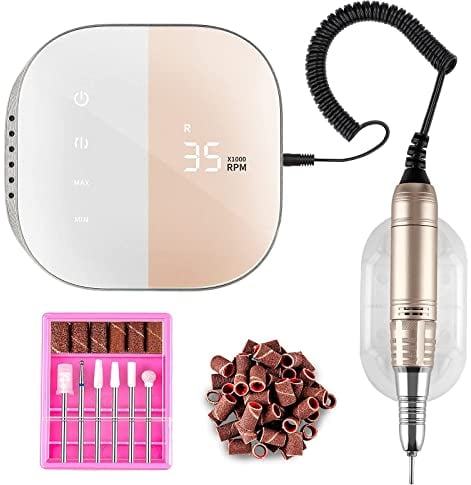 Madenia Fresa per Unghie Professionale 35000 Giri Display LCD Efile Digitale Lima per Unghie Elettrica Manicure e Pedicure, Zero rumore Nessuna vibrazione, con 6 Fresa Punte, Rosa