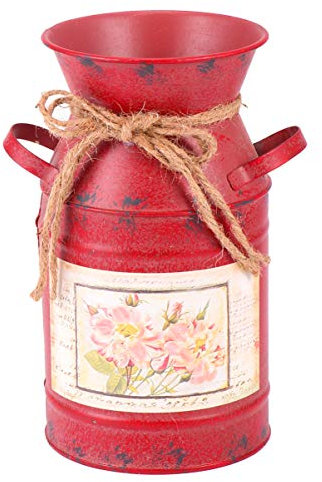 EXCEART 1pc Retro Iron Flower Arrangement Kettle Handmade Hydroponics Container for Home Office Decor Vintage Gardening Bucket Stylish Display Planter Red