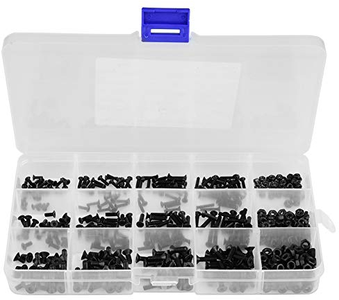 Kit de Assortiment Vis, Vis Tête Fraisée, Kits de Vis à Tête Fraisée Hexagonale, 480 pièces Vis à Tête Plate Hexagonale en Acier au Carbone M2 M2.5 M3 Kit d'assortiment de boulons à tête Plate Ronde