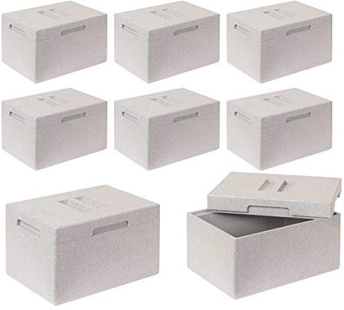 8x Thermobox aus EPS mit Deckel - Volumen 10,4 Liter, 350x255x210 mm, Wandstärke 20 mm, Innenmaß 310x220x160 mm
