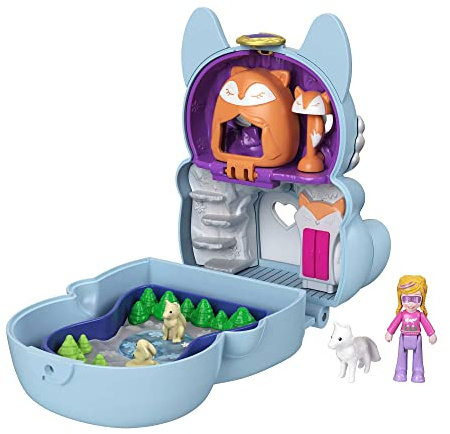 Polly Pocket GTM57 - Drehspaß-Schatulle Fuchs, mit 1 kleine Polly-Puppe, 1 Fuchsfigur und versteckten Überraschungen, tolles Geschenk für Kinder ab 4 Jahren