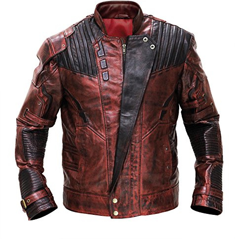 LP-FACON Veste de motard en cuir pour homme cosplay de super-héros déchiré marron étoilé, Cuir véritable., XXL