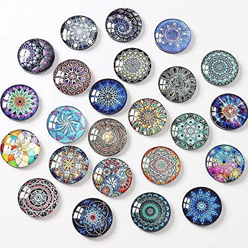 HERZWILD 24PCS Kühlschrankmagnete Büromagnete - Dekorative Glascabochons Glasmagnete mit Mandala Muster 3D Magnete für Kühlschrank, Magnettafel, Whiteboard, Pinnwand etc