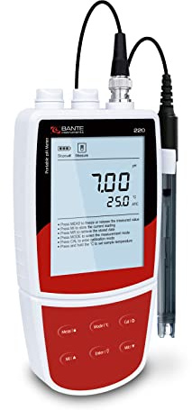 Bante 220 Portable pH Meter, ±0.01 pH Accuracy, 1 to 3 Points Calibration, Automatic Temperature Compensation, Auto-Read Measurement Endpoint, 100 Sets of Data Storage