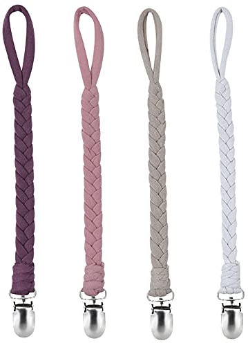 Schnullerkette Baumwolle Schnullerband Mädchen und Jungs Schnullerketten Clips für Lätzchen Dreieckstuch Sauger 4 Stücke（orange）