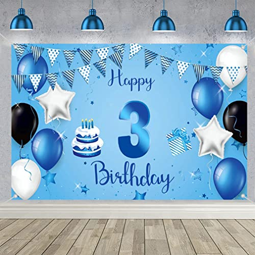 3. Geburtstag Banner 3 Geburtstag Deko Blau Party Hintergrund Junge/Mädchen, 3. Jahrestag Party Geburtstagsbanner Wand/Garten Dekoration Plakat