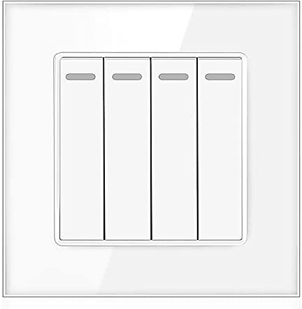 1/2 / 3 Gang 2 Way White/Black/Grey Crystal Glass Panel Light Switch On and Off Rocker Wall Switch Interruptor 16A (4 gang 2 way white)