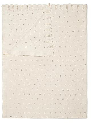 ESSENZA Plaid Knitted Ajour Antique White, 130x170 cm Baumwolle GOTS - Uni