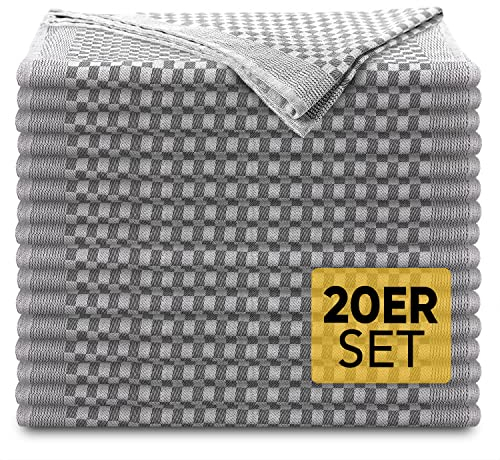 Loco Bird 20er Set Geschirrtücher aus 100% Baumwolle - 50x70cm grau kariert - Premium Küchenhandtücher - Trockentücher zum Abtrocknen