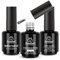 Beetles 3 Pcs 15ml No Wipe Gel Top Coat, Base Coat Set, Builder Nail Gel Shine Finish and Long Lasting, Soak Off LED Gel Base Top Coat Glossy Shine Finish Christmas Gifts