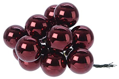 Kaemingk Weihnachtskugeln am Draht Glas 2,5cm x 12 Stück Spiegelbeeren glänzend Bordeaux weinrot Ochsenblut