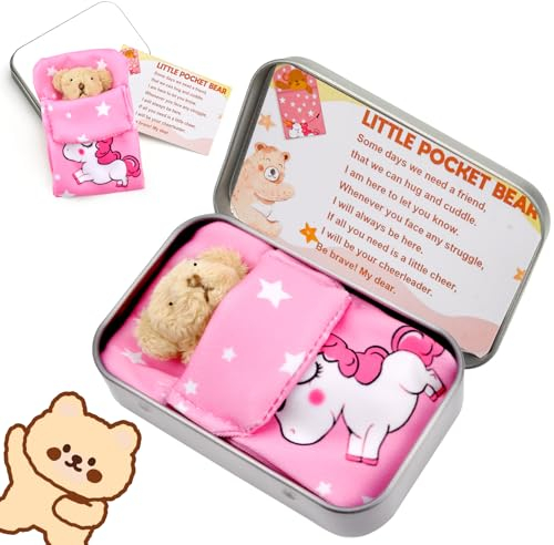 Kleine Taschenbär-Umarmung | Mini-Bär in einer Blechdose | Taschenbär-Plüschspielzeug | Kuscheltier-Bärenpuppe, Taschenumarmungen für Kinder, Weihnachtsgeburtstags-Abschlussgeschenke (Hellbraun-A)