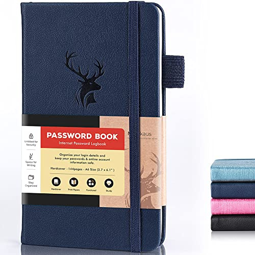 Password Book with Alphabetical Tabs for Seniors, A-Z Adress Notebook | 144 pages & Plenty of Space, 6.1 x 3.7in Pocket Size, Faux Leather Cover