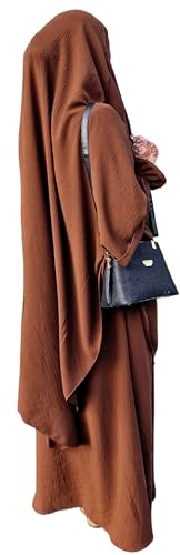 Yaqeen Abaya + Khimar Diamant-Dreieckschliff-Set, langer Hijab Muslimah Schal, Jilbab muslimisches Maxikleid, Gebetskleid, schokoladenbraun, Onesize ( UK size 6 - 12 )