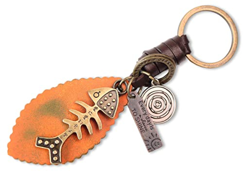 AuPra Fish Keyring Gift for Women & Men | Handmade Red Leather Lucky Key Ring | Vintage Charm for Home, Car & Door Keys | Good Luck Fishing Keychain Present for Her & Him