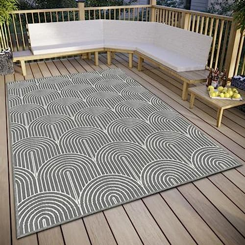 Hanse Home Pangli Outdoor Teppich Wetterfest – Wendeteppich Skandinavischer Boho Style Wasserfest Einfarbig Geometrisch 3D-Effekt für Garten, Balkon, Terrasse, Wohnzimmer – Silber, 120x170cm