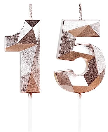 Yiran Geburtstagskerzen Zahlen 15, 5cm Roségold Geburtstagskerzen, Kerzen Geburtstag, Geburtstag Kerzen, Tortendeko Geburtstag, Kuchendeko Geburtstag, Geburtstagskerzen für Geburtstagsdeko, Nummer 15