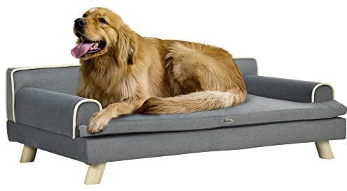 PawHut Canapé pour Chien Chat Design scandinave Coussin Moelleux Amovible Pieds Bois Massif 100 x 62 x 32 cm Gris