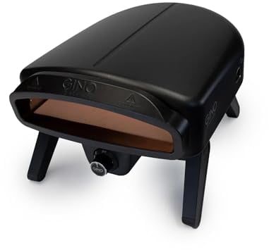 Gino D'Acampo Forno per pizza a gas da 35,6 cm, Vesuvio con termometro integrato, pietra per pizza e struttura in acciaio inox