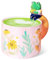 QILORYA Niedlicher Frosch Becher 450ml, Kawaii Rosa Keramik Kaffeebecher/Teetasse mit 3D Fisch innen, Neuheit handbemalte Tierbecher, lustige Geschenke für Tierliebhaber, Frauen, Männer.
