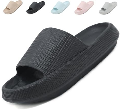 Uniuni Claquettes Femme Sandales Homme Confortables Pantoufles Antidérapant Léger Cloud Slides Soft Chaussures de Maison Piscine Plage Noir 38/39