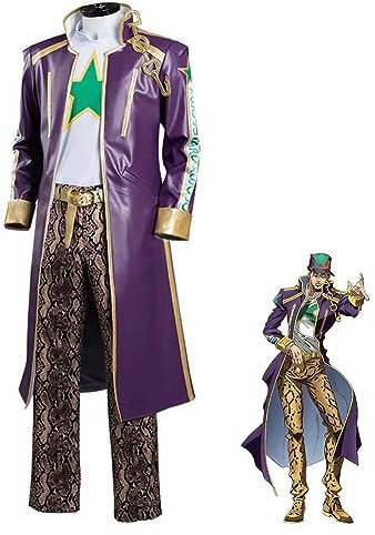 Jilijia Jotaro Cosplay Costume, Anime Cosplay Clothing, Jotaro Purple Coat Jacket Hat Halloween Carnival Party Fancy Dress for Women Men