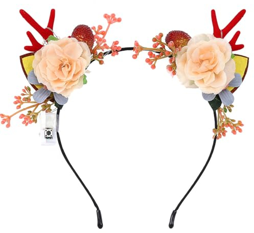 Yean Haarreif Leuchtender Geweih Haarreifen mit LED Rentier Blume Stirnband mit Karneval Haarschmuck für Kinder Erwachsene