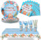 Nkaiso 193 Stück Weihnachten Geschirr Weihnachten Pappteller Partygeschirr Set Weihnachten Deko Set Mit Tellern, Geschirr, Tischdecken, Pappbecher, Für Weihnachten Party -24 Gäste