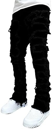 Geagodelia Jeans da Uomo Strappati Slim Fit Pantaloni in Denim Casual Hip-Hop per Uomo Ragazzo S-XXL Regalo (Nero, L)