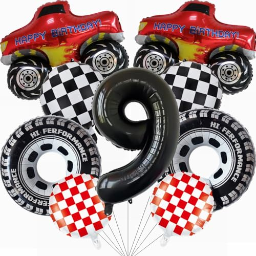 Yunchu Online Luftballon Auto Geburtstag Kit Monster Truck Cars Geburtstagsdeko Junge 9. Truck Geburtstag Dekoration Auto Thema Party Dekorationen für Monster Truck Rennen Auto Theme Party Supplies