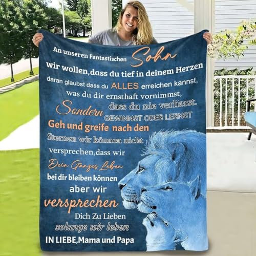 ARRITS Kuscheldecke für Meine Sohn von Papa Mama, Personalisierte Decke An Meine Sohn, Mutter Sohn Decke mit Spruch Deutsch, Mutter Sohn Geschenk, Flanelldecke, Brief Gedruckt Decken für Sohn
