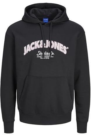 JACK & JONES Herren Hoodie Kapuzenpullover JORBRONX Arch Big Sweat Hood LN, Farbe:Schwarz, Artikel:-Black, Größe:L