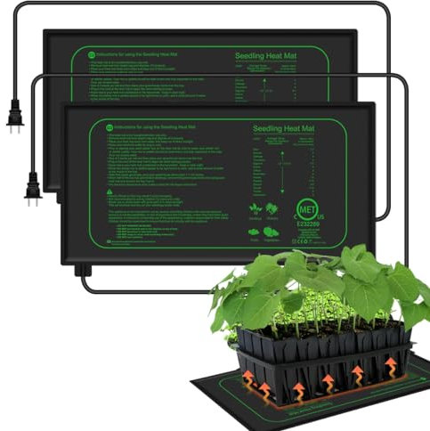 Higoro Lot de 2 tapis chauffants pour semis pour le démarrage des semis, 25,4 x 52,7 cm, 21 W, tapis chauffant imperméable pour plantes d'intérieur, sûr et durable pour la germination hydroponique