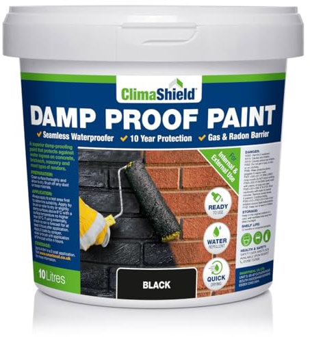 SmartSeal Damp Proof Black Paint - 10 Litres - For Interior & Exterior Walls, Ceilings and Floors. Helps Prevent Water-Ingress and the Spread of Penetrating Damp.… (Black)