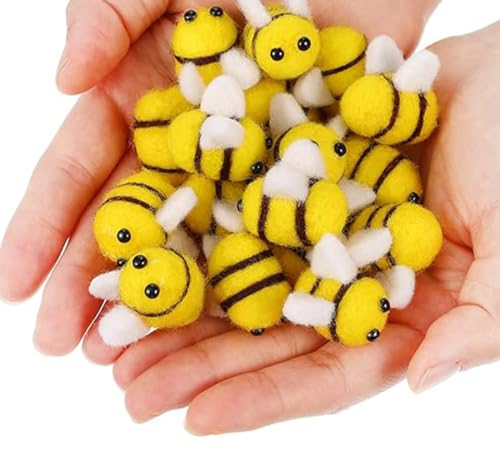 KSJEHW 10 Piezas Fieltro de Abeja Mini decoración de Abejas de Fieltro pequeñas Abejas Figuras de Abeja decoración dispersa Abeja filmada Adornos para Fiesta de bebé