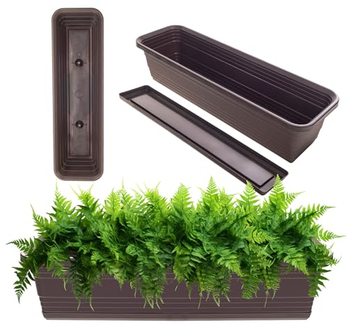 KADAX Jardinière avec soucoupe, avec ou sans supports de jardinière, pot de balcon en plastique, bac à plantes, jardinière de balustrade, pot de fleurs (moka, 60 cm), K10004