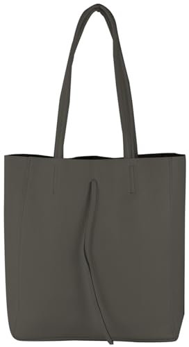 modamoda de - T253 - Ital. Henkeltasche mit Innentasche aus Leder, Farbe:Graphitgrau