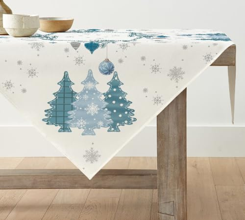 Artoid Mode Blau Kiefern Bäume Weihnachten Tischdecke, Tischwäsche Winter Küche Tisch Dekoration Drinnen Urlaub Party Dekor 85x85 cm