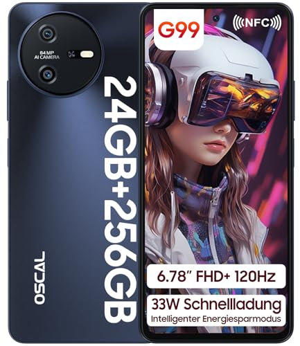 OSCAL TIGER 12 Mobile Phones,Helio G99 Gaming Phone,4G Android Phone,24(12+12)GB+256GB/TF 1TB, 6.78” Inch HD&120HZ Dual Sim Free Unlocked Smartphone,5000mAh (33W),64MP+13MP/NFC/Face/Fingerprint-Black
