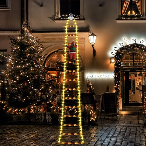 3M Leiter Lichterkette mit Weihnachtsmann, LED Leiter Weihnachtsbeleuchtung mit Timer, 8 Modi Weihnachtsdekorations Lichterkette Speicherfunktion für Innen Außen